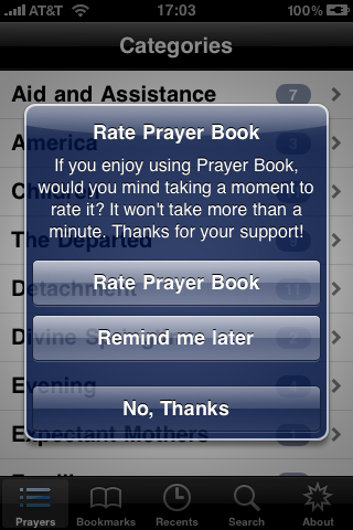 Appirater as used in Prayer Book app